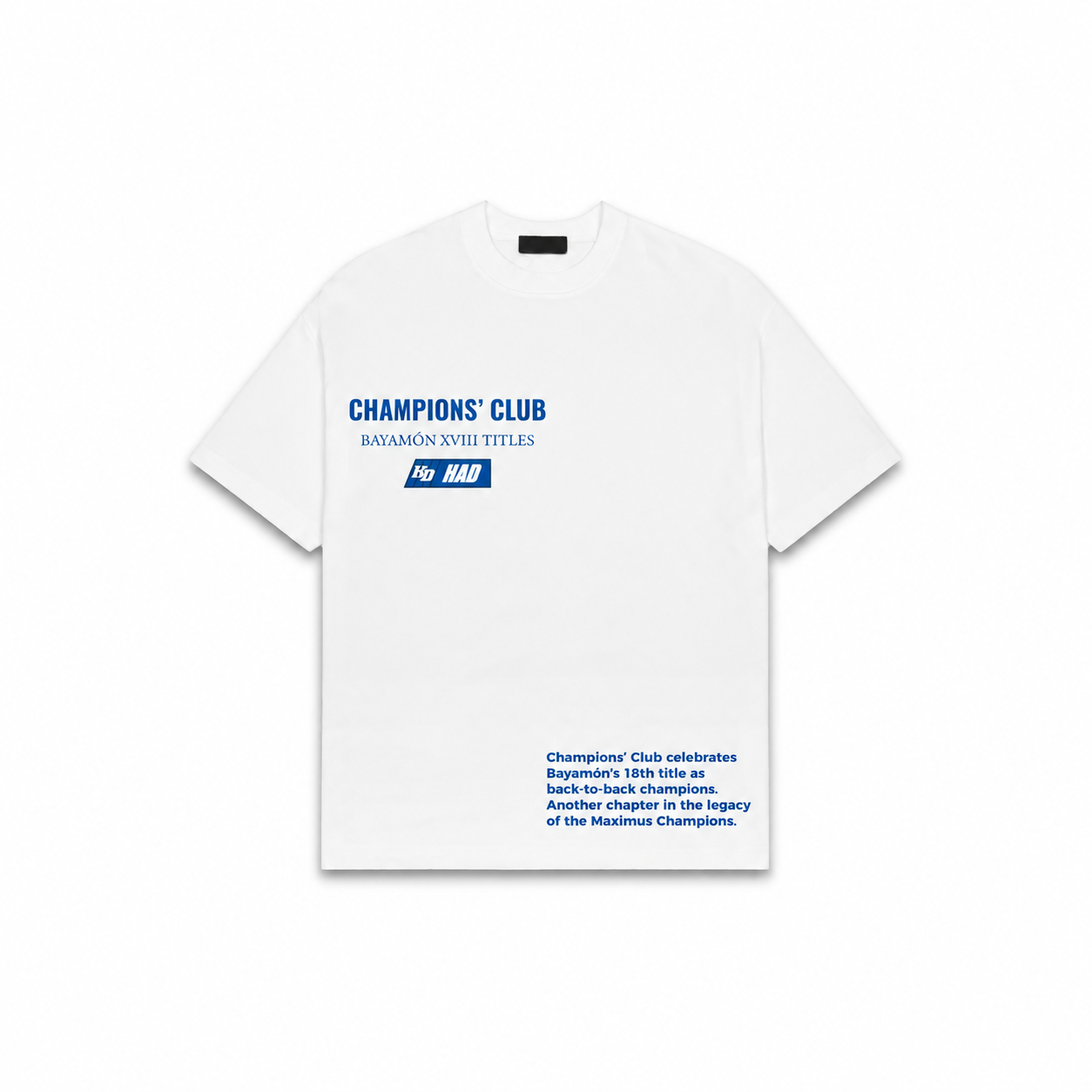 Champions Club Maximus Champions Tee — White/Blue
